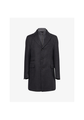 Mens Corneliani Herringbone Removable-Bib Wool Overcoat