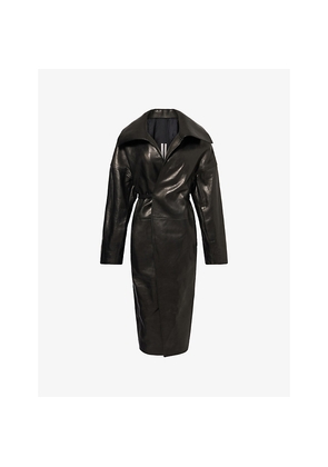 Womens Rick Owens Panelled Belted Leather Coat