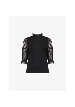 Womens Me And Em Lace Insert Short-Sleeves Stretch-Woven Top