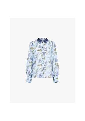 Womens Me And Em Moonbeam Floral Cotton and Silk Blouse