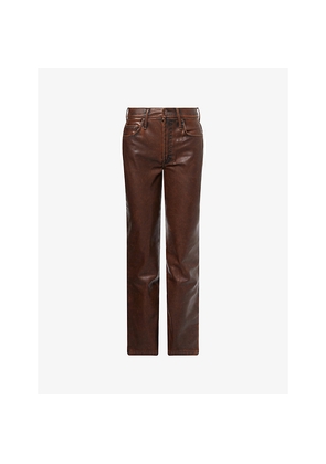 Womens Mother The Insider Sneak Bootcut Faux-Leather Trousers