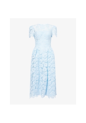 Womens Self-Portrait Floral-Lace Short-Sleeves Woven Midi Dress