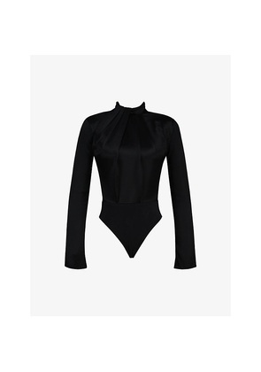 Womens House of CB Neneh High-Neck Satin Bodysuit