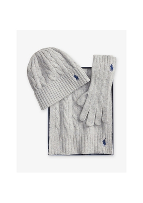 Womens Polo Ralph Lauren Cable Knitted 3-Piece Wool and Cashmere Set