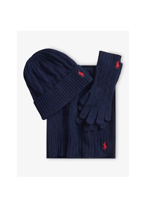 Womens Polo Ralph Lauren Cable Knitted 3-Piece Wool and Cashmere Set