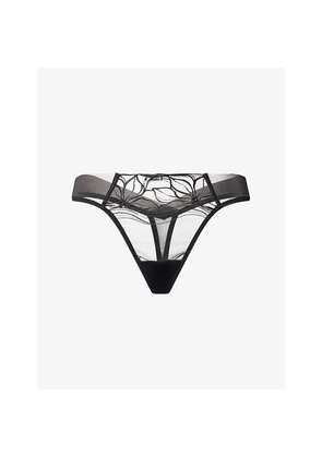 Womens Calvin Klein Floral-Lace Mid-Rise Woven Thong