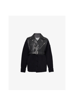 Mens Loewe Hybrid Notched-Collar Leather and Wool Cardigan