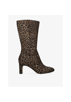 Womens Dolce Vita Riggs Leopard-Print Calf-Hair Heeled Mid-Calf Boots