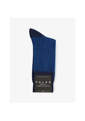 Mens Falke Airport Herringstripe Wool and Cotton-Blend Socks