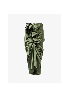 Womens Dries Van Noten Draped Silk-Satin Midi Skirt