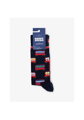Mens Happy Socks London Bus Crew-Length Cotton-Blend Socks