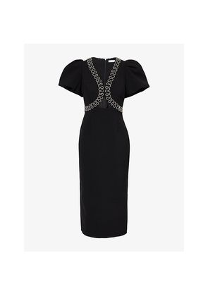 Womens Rebecca Vallance Nyx Puff-Sleeve Crepe Midi Dress