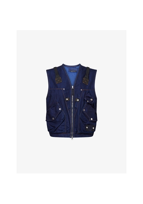 Mens Stone Island Compass Badge Indigo Denim Utility Vest
