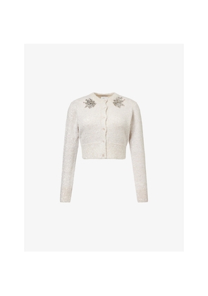 Womens Erdem Sequin-Embellished Cropped Alpaca-Blend Cardigan