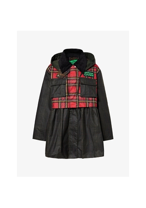 Womens Barbour x Ganni Tartan Peplum Waxed Cotton Jacket