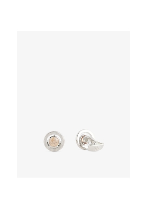 Mens Tateossian Halo Round Rhodium-Plated Metal and Cubic Zirconia Cufflinks