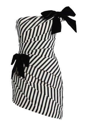 Carolina Herrera Pleated Ribbon-Striped Crinkled Jacquard Mini Dress - Moda Operandi