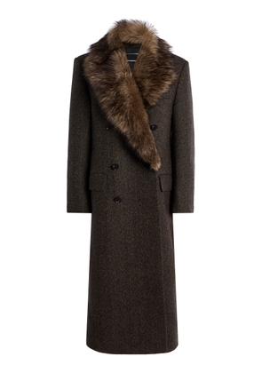 NILI LOTAN Edina Shearling-Trimmed Herringbone-Wool Double-Breasted Coat - Moda Operandi