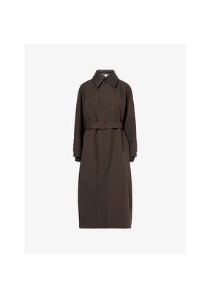 Womens Bottega Veneta Intrecciato-Collar Belted Cotton Trench Coat