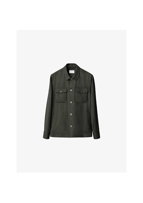 Mens Eton Chest-Pocket Long-Sleeved Wool Overshirt