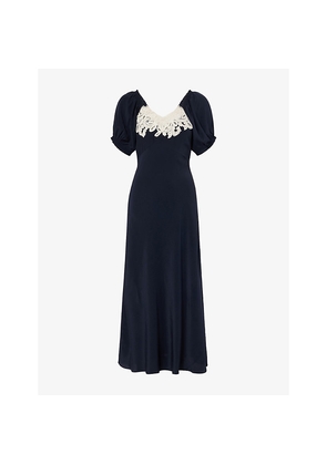 Womens Rixo Ilaria Lace-Embroidery Silk Midi Dress