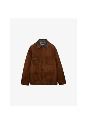 Mens Prada Caban Leather-Collar Suede Jacket