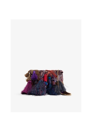 Womens Dries Van Noten Tasseled Appliquéd Woven Clutch Bag