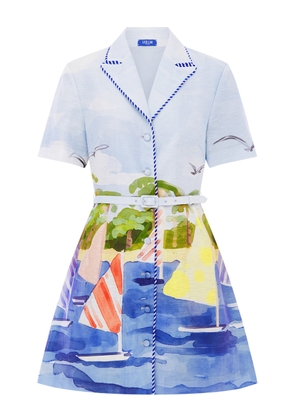Leo Lin Brigitte Printed Linen-Blend Mini Shirt Dress - Moda Operandi