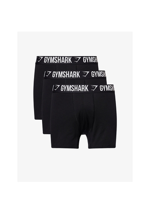 Mens Gymshark Logo-Waistband Pack Of Three Cotton-Jersey Boxer Briefs