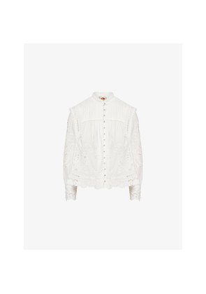 Womens Farm Rio Richilieu Embroidered Cotton-Poplin Blouse