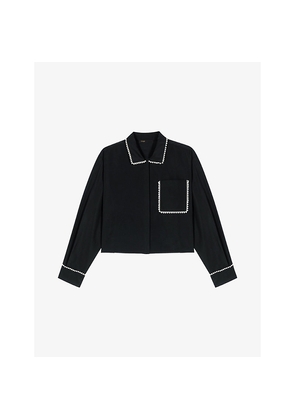 Womens Maje Cropped Embroidered-Trim Woven Shirt