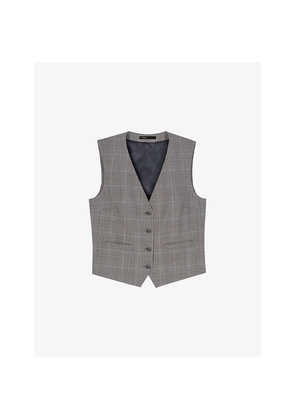 Womens Maje Checked V-Neck Stretch Wool-Blend Waistcoat