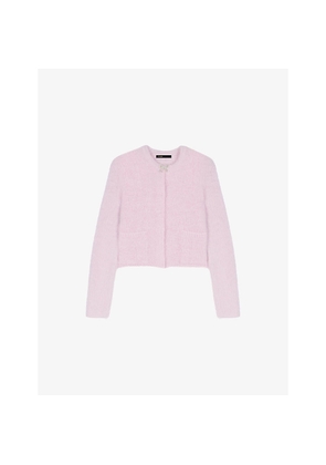 Womens Maje Bow-Embellished Ribbed Knitted Cardigan