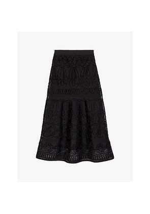 Womens Maje Floral-Embroidered Woven Maxi Skirt