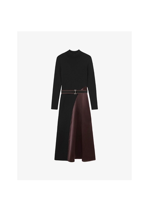 Womens Reiss Misty Belted-Waist Knitted Midi Dress