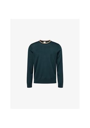 Mens Paul Smith Stripe-Trim Round-Neck Merino-Wool Jumper