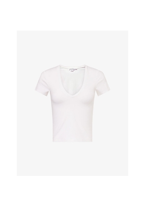 Womens Good American Super-Stretch V-Neck Baby Cotton-Jersey T-Shirt