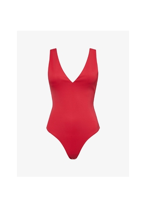 Womens Good American Scuba Deep V-Neck Stretch-Woven Body