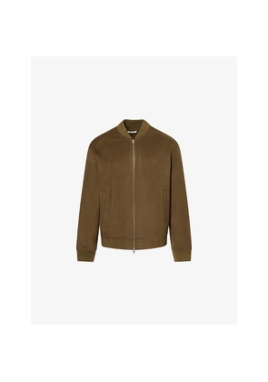 Mens Soft Goat Ribbed-Collar Wool and Cashmere-Blend Bomber Jacket