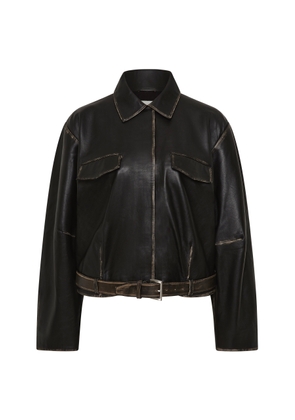 St. Agni Belted Brushed-Leather Jacket - Moda Operandi