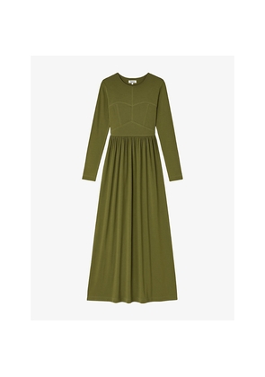 Womens Ro&Zo Seamed-Bodice Long-Sleeve Jersey Maxi Dress