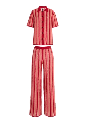 Akoia Swim Exclusive Riviera Striped Cotton-Crochet Pant Set - Moda Operandi