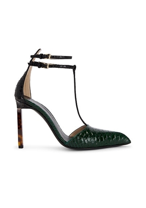 TOM FORD Printed Python T Strap 105 Pump in Emerald Green & Black - Green. Size 36 (also in 41).