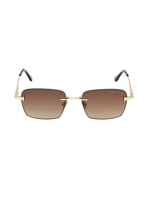 TOM FORD Rectangular Sunglasses in Shiny Yellow Gold & Brown - Metalic Gold. Size all.