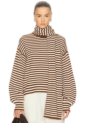 SRG Waldo Striped Cashmere Sweater & Scarf in Brown & Cream - Multi. Size L (also in M, S, XS).