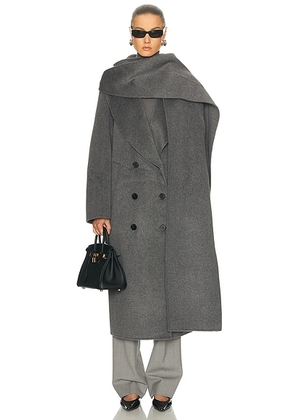 Rohe Signature Double Faced Scarf Coat in Mid Grey Melange - Grey. Size 40 (also in 34).