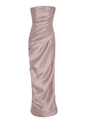 Marmar Halim Draped Strapless Mikado Gown and Shawl - Moda Operandi