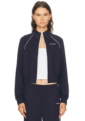Sporty & Rich Serif Logo Retro Track Jacket in Dark Navy & White - Navy. Size M (also in S, XS).