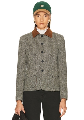 Polo Ralph Lauren Peplum Jacket in Black & Cream Herringbone - Grey. Size 6 (also in ).