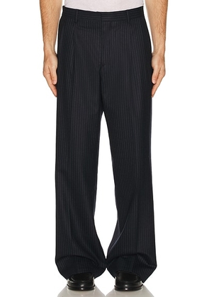Sunflower Wide Pleated Trouser in Navy Stripe - Blue. Size 50 (also in ).